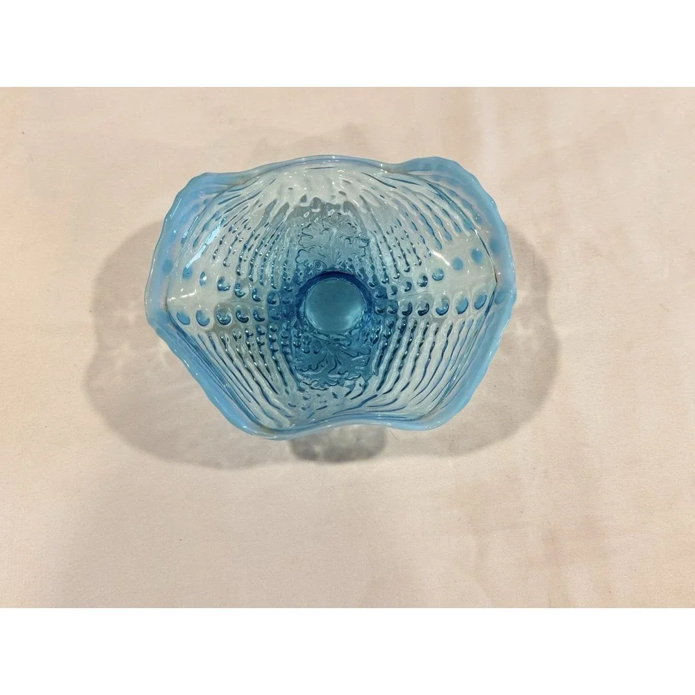 Antique Northwood Argonaut Shell Nautilus Blue Opalescent Ruffled Bowl